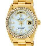 Rolex Mens 18K Yellow Gold MOP String Diamond Quickset President Wristwatch
