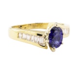 1.38 ctw Blue Sapphire and Diamond Ring - 14KT Yellow Gold