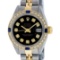 Rolex Ladies 2 Tone Black Diamond & Sapphire 26MM Oyster Datejust Wristwatch