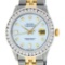 Rolex Mens 2 Tone MOP 3 ctw Channel Set Diamond Datejust 36MM Wristwatch