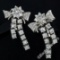 Vintage 18kt White Gold 2.45 ctw Round Diamond Bow Ribbon Dangle Earrings
