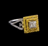0.85 ctw Diamond and Yellow Sapphire Ring - 14KT Yellow Gold