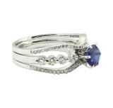 1.64 ctw Round Brilliant Blue Sapphire And Diamond Ring - 18KT White Gold