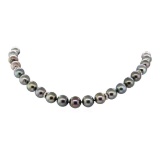 0.50 ctw Diamond and Tahitian Pearl Necklace - 14KT Yellow Gold
