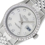 Rolex Mens Stainless Steel Silver Diamond 36MM Oyster Perpetual Datejust Wristwa