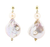 Baroque Coin Pearl Earring - 14KT Yellow Gold Plated
