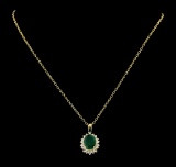 4.38 ctw Emerald and Diamond Pendant With Chain - 14KT Yellow Gold