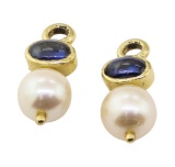 0.80 ctw Blue Sapphire and Pearl Earring Enhancers - 14KT Yellow Gold