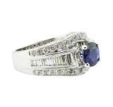 2.49 ctw Round Brilliant Blue Sapphire And Diamond Ring - 14KT White Gold
