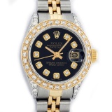Rolex Ladies 2T YG/SS Black Diamond Lugs Oyster Perpetual Datejust Wristwatch 26