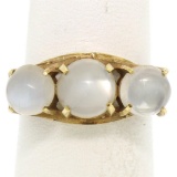 Antique 18k Gold 4.50 ctw Three Stone Cabochon Moonstone Open Work Band Ring