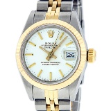 Rolex Ladies 2 Tone White Index Fluted Oyster Perpetaul Datejust 26MM