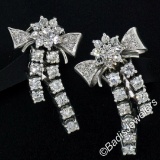 Vintage 18kt White Gold 2.45 ctw Round Diamond Bow Ribbon Dangle Earrings