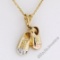 14kt Yellow White and Rose Gold Dual Baby Shoe Pendant Necklace w/ 5 Round Diamo