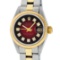 Rolex Ladies 2 Tone Red Vignette Diamond 26MM Datejust Wristwatch