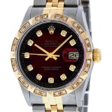 Rolex Mens 2 Tone Red Vignette Pyramid Diamond 36MM Oyster Perpetual Datejust