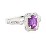 1.36 ctw Oval Mixed Purple Sapphire And Round Brilliant Cut Diamond Ring - 14KT