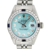 Rolex Ladies Stainless Steel Ice Blue Diamond 26MM Oyster Perpetaul Datejust