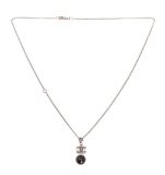 Chanel Silvertone CC Black Dangle Necklace