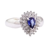 1.26 ctw Blue Sapphire and Diamond Cluster Ring - 14KT White Gold