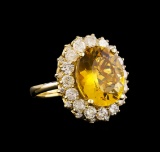 14KT Yellow Gold 6.17 ctw Citrine and Diamond Ring
