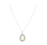 16.34 ctw Opal And Diamond Pendant & Chain - 14KT White Gold