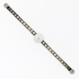 Antique 18K Gold 1.10 ctw Rose & Old Mine Diamond & Pearl Milgrain Bar Pin Brooc