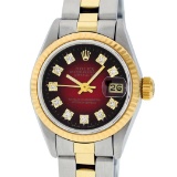 Rolex Ladies 2 Tone Red Vignette Diamond 26MM Datejust Wristwatch