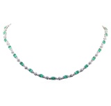 8.75 ctw Emeral and Diamond Necklace - 14KT White Gold