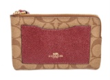 Coach Brown & Red Coated Canvas Boxed Corner Wristlet