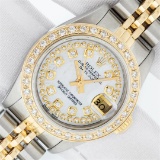 Rolex Ladies 2 Tone MOP String Diamond Datejust Wristwatch With Rolex Box