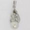 14K White Gold 6.9mm Pearl w/ 3 Diamond Accents Petite Open Tear Drop Pendant