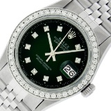 Rolex Mens Stainless Steel Slate Green Diamond 1.40CTW Bezel 36MM Datejust Wrist
