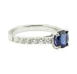 2.02 ctw Round Brilliant Blue Sapphire And Diamond Ring - 14KT White Gold