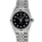 Rolex Mens Stainless Steel Black Diamond & Emerald Oyster Perpetual Datejust Wri