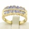 14k Yellow Gold Dual Two Row 1.40 ctw 14 Trillion Cut Natural Tanzanite Band Rin