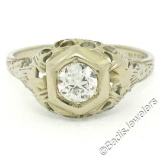 Antique Art Deco 18kt White Gold 0.42 ctw European Diamond Filigree Ring