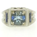 Antique Art Deco 18kt White Gold 1.25 ctw Aquamarine and Diamond Ring