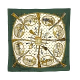 Hermes Green La Chasse Afrique Tir HU Silk Scarf