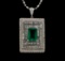Platinum GIA Certified 6.98 ctw Emerald and Diamond Pendant With Chain