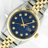 Rolex Mens 2 Tone Blue Diamond 36MM Oyster Perpetual Datejust Wristwatch With Ro