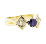 1.02 ctw Blue Sapphire and Diamond Ring - 14KT Yellow Gold