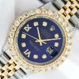 Rolex Mens 2 Tone Blue VS 4 ctw Beadset Diamond Datejust Wristwatch with Rolex B