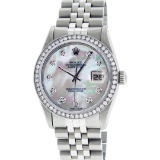 Rolex Mens Stainless Steel Mother Of Pearl Diamond 36MM Oyster Perpetual Datejus
