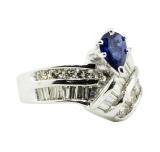 1.96 ctw Pear Brilliant Blue Sapphire And Diamond Ring - 14KT White Gold