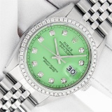 Rolex Mens Stainless Steel Green Diamond 36MM Oyster Perpetual Datejust
