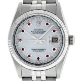 Rolex Mens Stainless Steel Mother Of Pearl Diamond & Ruby Datejust Wristwatch