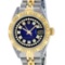 Rolex Ladies 2 Tone Blue Vignette Diamond Lugs Pyramid 26MM Datejust Wriswatch