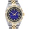 Rolex Mens 2 Tone Blue Vignette String Pyramid Diamond Datejust Wristwatch