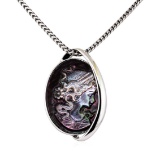 Black Mother of Pearl Cameo Pendant - 14KT White Gold